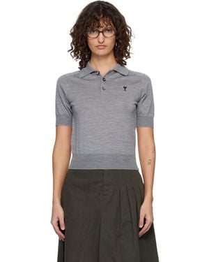 Ami Paris Wool Short Sleeves Ami De Coeur Polo - Black