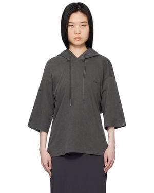 Pushbutton Square Half Sleeve Hoodie - Grey