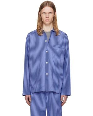 Tekla Poplin Long-Sleeved Pyjama Shirt - Blue
