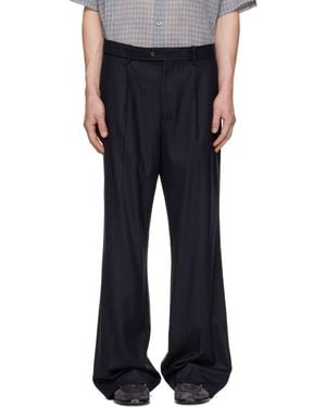Tonywack Pinstriped Wool Belted Pants - Blue
