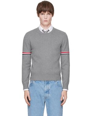 Thom Browne Pull Gris À Brassards Tricolores