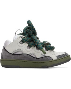 Lanvin Baskets Curb Grises À Lacets Snake - Vert