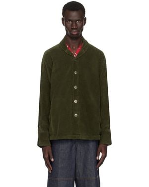 Greg Lauren Corduroy Shawl Collar Boxy Jacket - Green