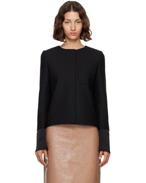 Courreges Blouson Façon Tailleur Noir À Poignets En Satin