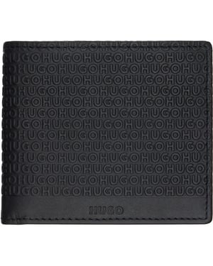 HUGO Logo-Pattern Leather Wallet - Black