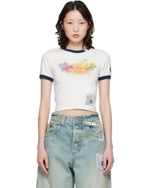 Maison Mihara Yasuhiro Off- Fruit Printed Ringer Mini T-Shirt - White