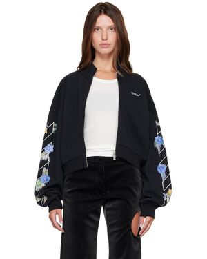 Off-White c/o Virgil Abloh Embroidered Arrow Out Flower Zipup Sweatshirt - Black
