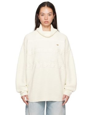 adidas Originals Cable-Knit Cotton Turtleneck Sweater - White