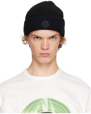 Moncler Bonnet Noir En Cachemire À Logo - Bleu