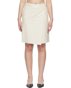 Loulou de Saison Off- Gora Ostrich-Effect Wrap Leather Midi Skirt - Natural