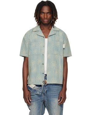 ANDERSSON BELL Flower Embroidery Open Collar Denim Shirt - Multicolour