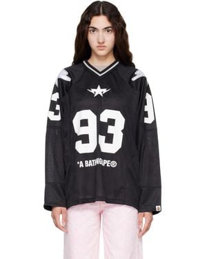 A Bathing Ape Line Camo Multi Logo Football Jersey T-Shirt - Black