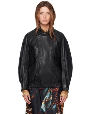 Nour Hammour Rafe Sculptural Leather Bomber Jacket - Black
