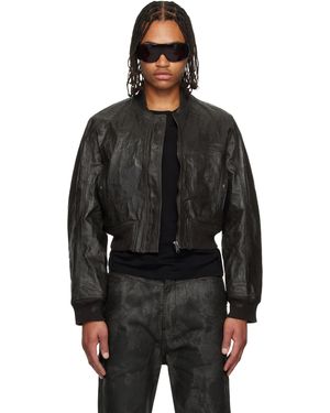 Det Blev Sent Crack Waxed Denim Locust Bomber Jacket - Black