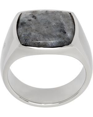 Tom Wood Bague Argentée À Ornement Cushion En Larvikite - Gris