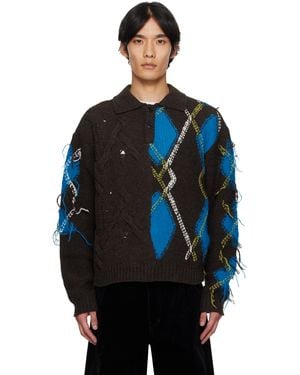 ANDERSSON BELL Argyle Fisherman Polo Jumper - Blue