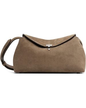 TOTEME Tan T-Lock Suede Clutch - Natural
