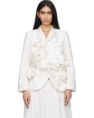 Comme des Garçons Gros Grain Lace Pattern Garment Treated Blazer - White