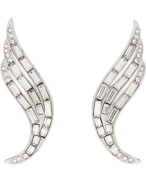 Jil Sander Boucles D'Oreilles En Forme D'Aile Argentées À Pierres Du Rhin - Métallisé