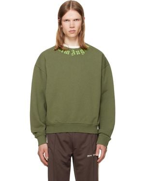 Palm Angels Khaki Neck Logo Sweatshirt - Green