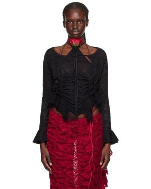 ESTER MANAS Cardigan Noir À Volants - Rouge