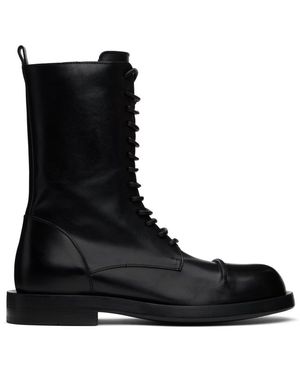 Ann Demeulemeester Pintuck Leather Combat Boots - Black