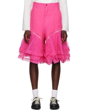 Comme des Garçons Short Traité Après Assemblage Rose En Gabardine À Panneaux En Tulle De Nylon