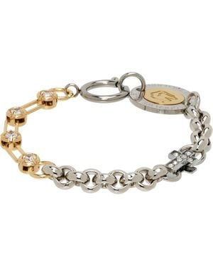 In Gold We Trust Rolo & Crystal Chains Cross Charms Logo Bracelet - Black