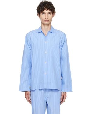 Tekla Poplin Long-Sleeved Pyjama Shirt - Blue