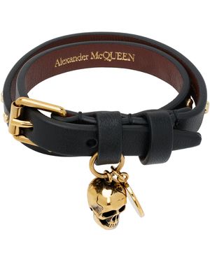McQueen Bracelet Double Tour Noir À Clous Martelés - Marron