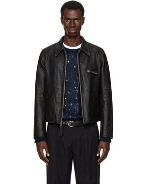 RRL Leather Newsboy Jacket - Black