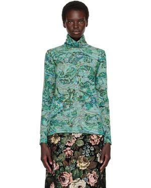 Dries Van Noten Col Roulé Vert À Motif Cachemire