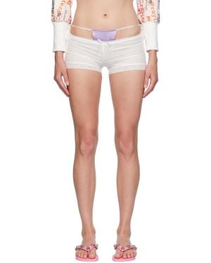 PRAYING Bow-Applique Lace-Trim Shorts - White