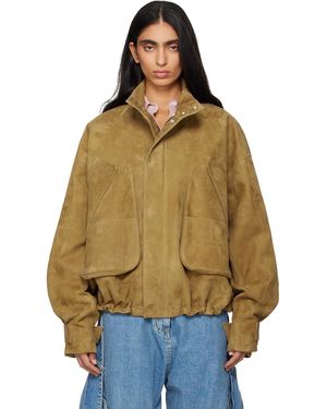 The Attico Tan Suede Bomber Jacket - Multicolour