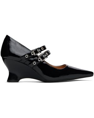 Ganni Chaussures à talon compensé noires à brides à œillets