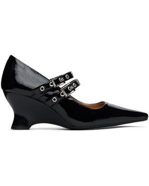Ganni Eyelets Low Wedge Heels - Black