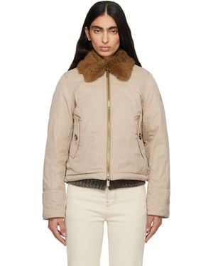 Burberry Shearling Collar Gabardine Down Bomber Jacket - Natural