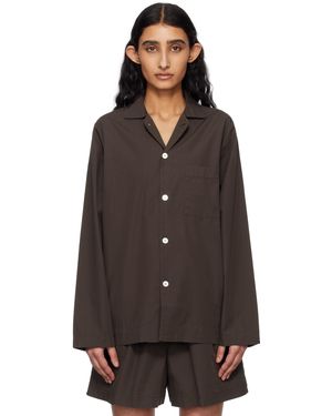Tekla Poplin Long-Sleeved Pyjama Shirt - Black