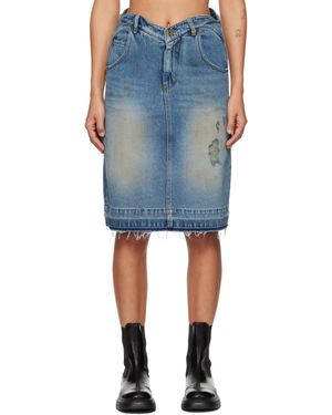 we11done Heart Denim Midi Skirt - Blue