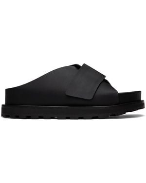 Jil Sander クロスストラップ レザー スライド - ブラック