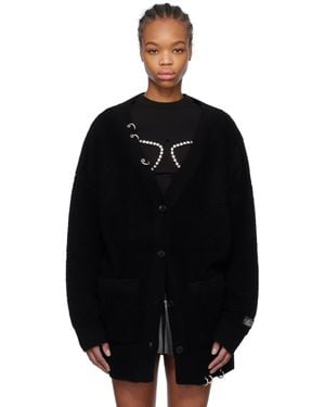 we11done Cardigan Surdimensionné Noir En Tricot De Cachemire À Ferrures De Style Perçage
