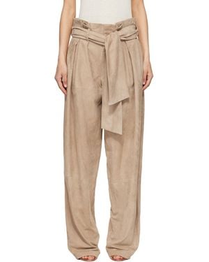 Balmain Suede High-Waisted Trousers - Natural