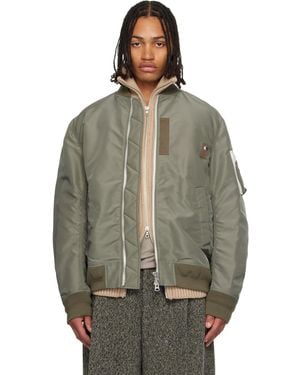 Sacai Khaki Nylon Twill Blouson Bomber Jacket - Gray