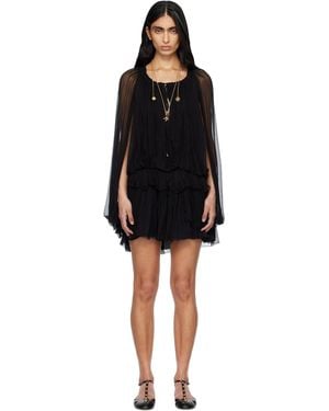 Chloé Silk Mousseline Cape Minidress - Black