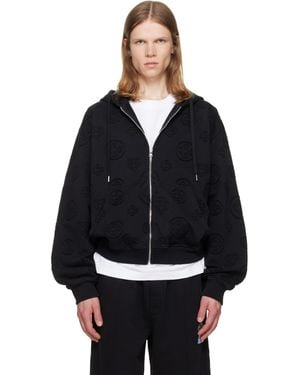 CASABLANCA Applique Monogram Zip‑Up Hoodie - Black
