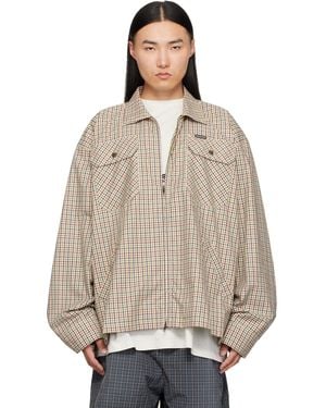Balenciaga Check Flannel Zip-Up Shirt - Natural
