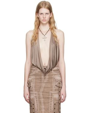 Blumarine Brown Plunging Bodysuit - Natural