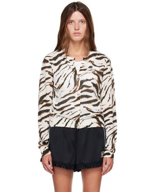 Ganni Cardigan Blanc Cassé En Tricot Transparent De Coton À Motif Imprimé - Noir