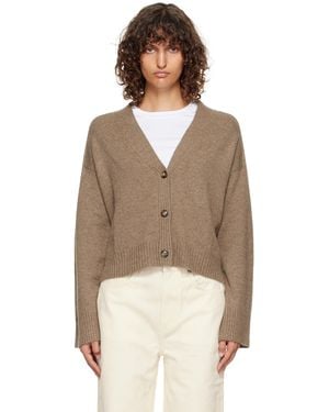 Loulou de Saison Taupe Kaia Lds Ribbed Neckline Cardigan - Multicolor