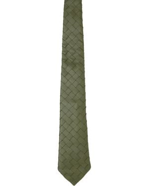 Bottega Veneta カーキ Intrecciato レザー ネクタイ - ブラック